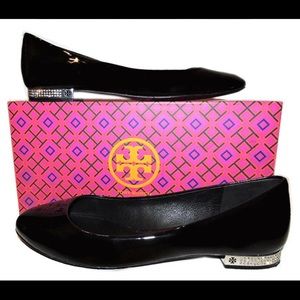 Tory Burch Black Patent Leather w Rhinestone Heels
